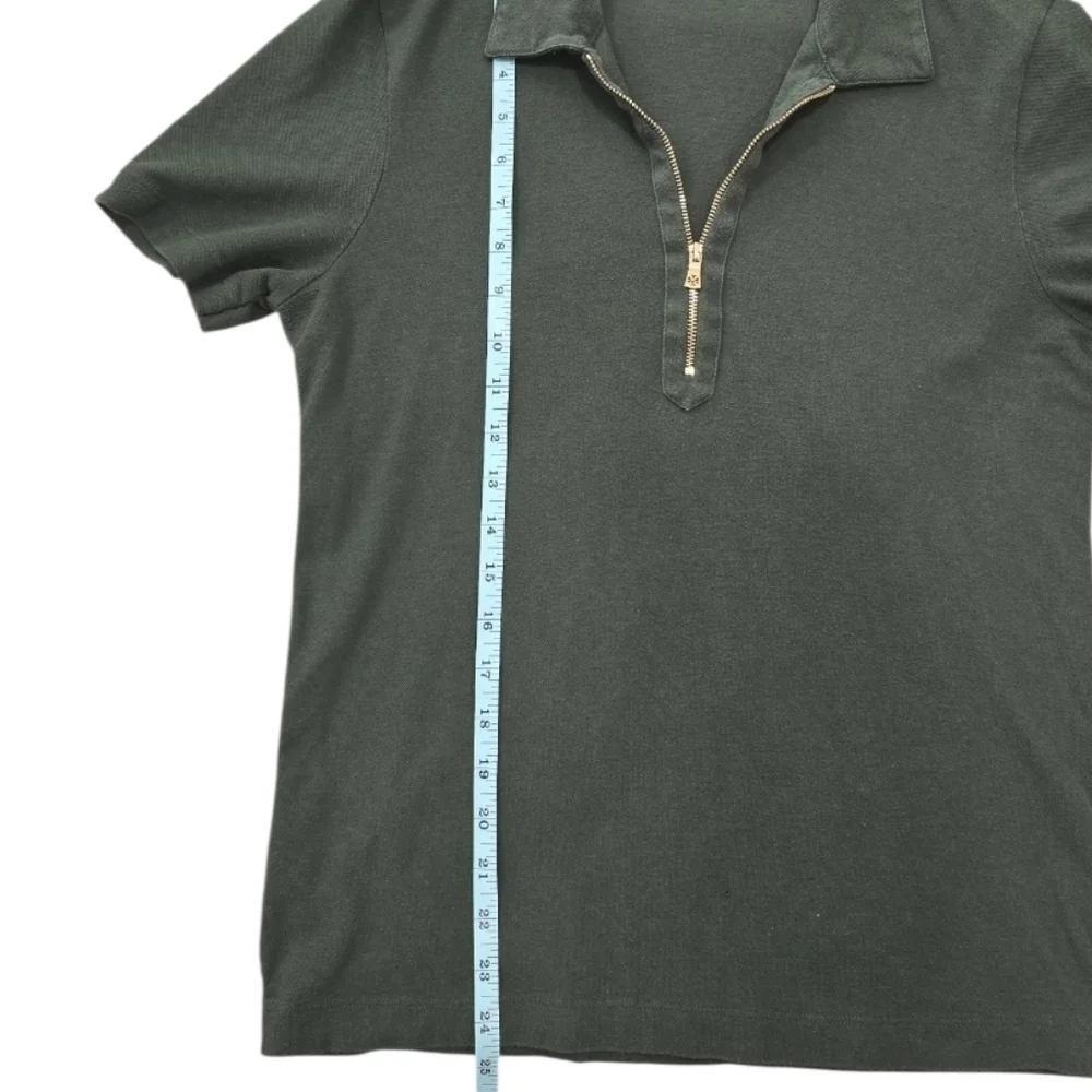 Tory Burch Dark Green Short-Sleeve Polo with Gold Zip
